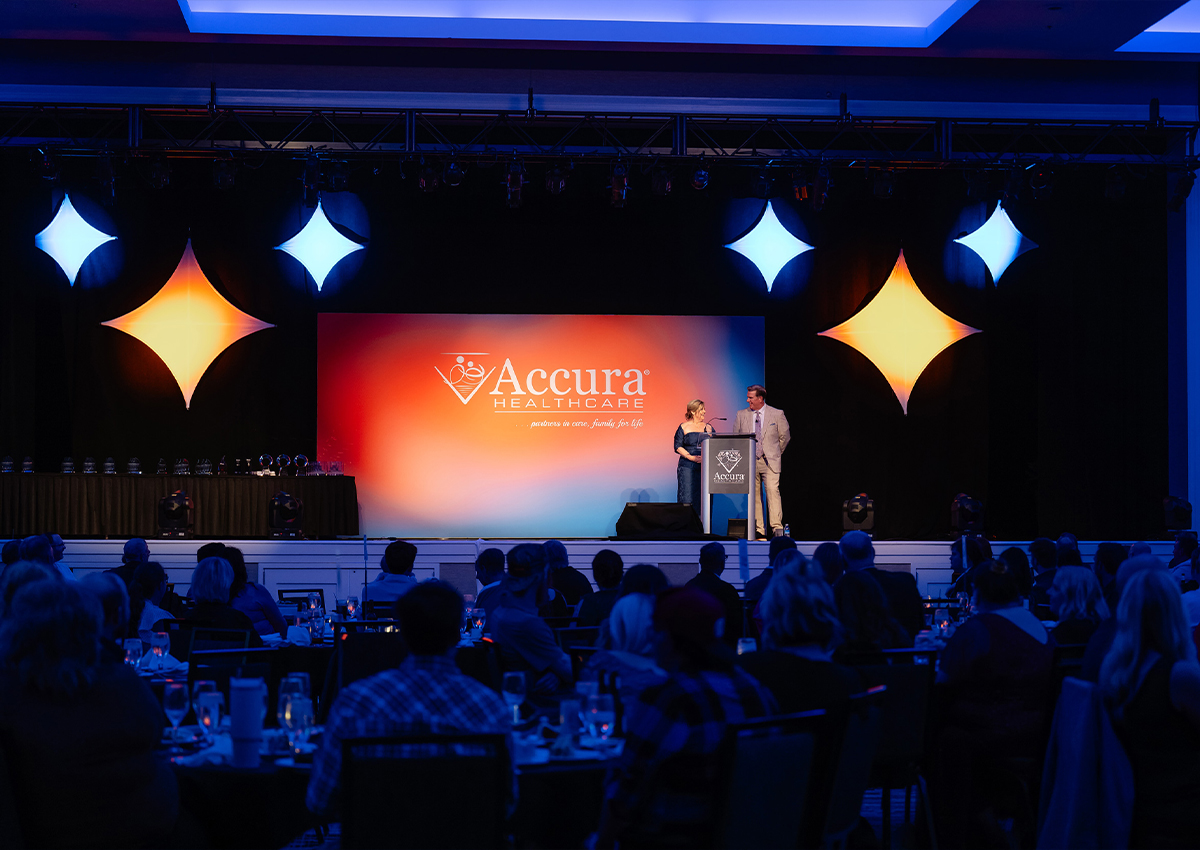 Accura HealthCare leaders and team members celebrating during the 2026 Annual Meeting, Awards Banquet, and 10-Year Anniversary event.